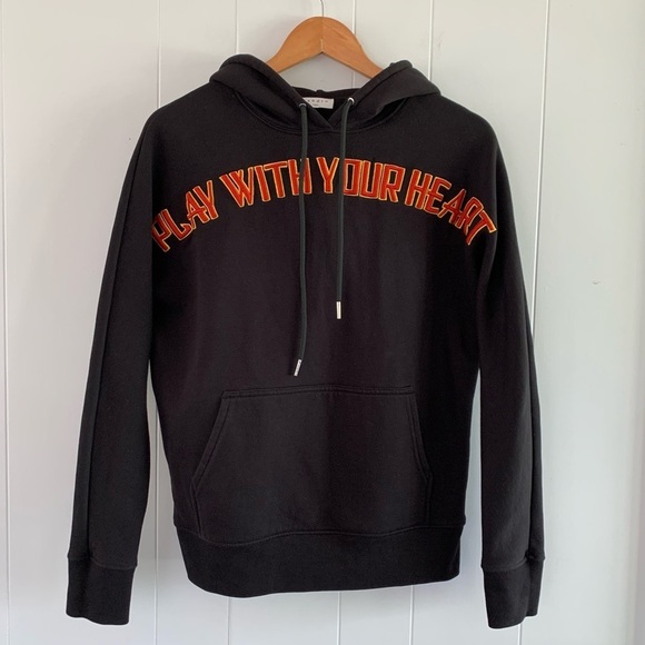 Sandro Paris “Play With Your Heart” Hoodie Black Spellout Graphic Embroidered - Picture 3 of 16